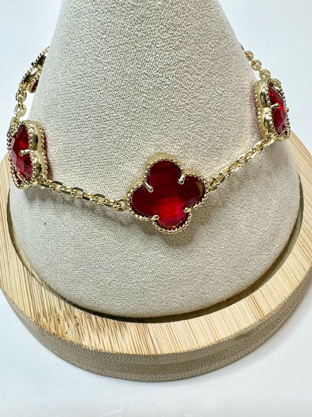 14k Gold Filled  Bracelet w/ Red Clover Pendants